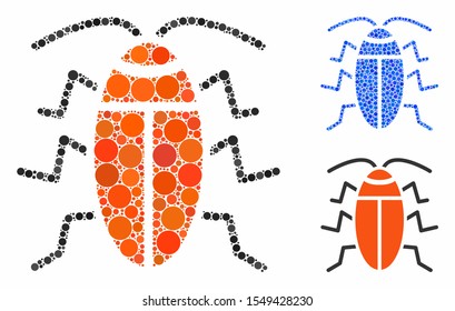 Cockroach composition of filled circles in different sizes and color hues, based on cockroach icon. Vector filled circles are united into blue collage.