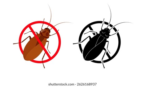 Cruce de cucaracha señal prohibida roja, señal de stop, blanco y negro
