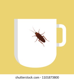 cockroach and cup vector. free space for text. wallpaper. background.