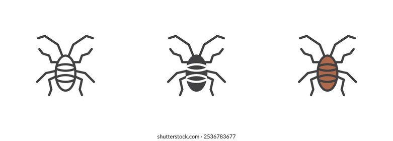 Cockroach different style icon set. Line, glyph and filled outline colorful version, outline and filled vector sign. Roach symbol, logo illustration. Vector graphics