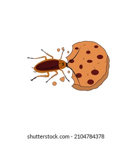 The cockroach eating a biscuit. Vector illustration