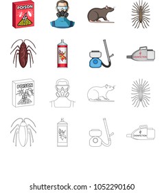 Cockroach and equipment for disinfection cartoon,outline icons in set collection for design. Pest Control Service vector symbol stock web illustration.