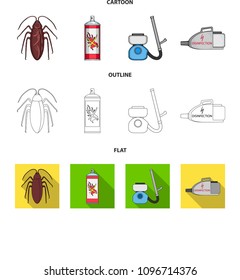 Cockroach and equipment for disinfection cartoon,outline,flat icons in set collection for design. Pest Control Service vector symbol stock web illustration.