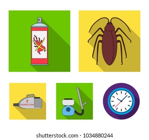 Cockroach and equipment for disinfection flat icons in set collection for design. Pest Control Service vector symbol stock web illustration.