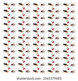 cockroach, fly with fruit as a pattern background