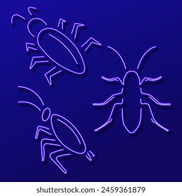 cockroach group of neon icons, vector illustration, on black background.