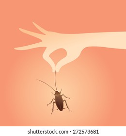 Cockroach with the hand, vector illustration