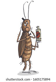 A cockroach holds an insecticide balloon. Vector illustration