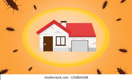 cockroach and house vector. wallpaper. free space for text. copy space.