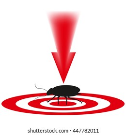 Cockroach the house wrecker to kill a creature, the red arrow flies to the purpose, to exterminate an insect, blow in a target, moustached a small  