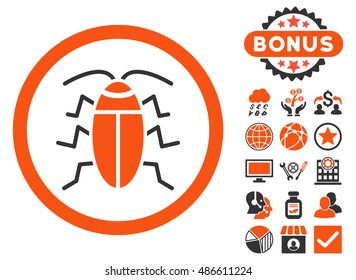 Cockroach icon with bonus design elements. Vector illustration style is flat iconic bicolor symbols, orange and gray colors, white background.