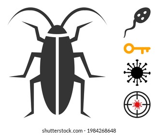 Cockroach icon with flat style. Isolated vector cockroach icon illustrations on a white background, simple style. Some similar icons appended.
