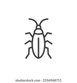 Cockroach, icon in line design. Cockroach, pest, insect, bug, crawling, infestation, nuisance on white background vector. Cockroach, editable stroke icon