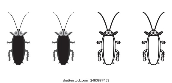 Cockroach icon on white background. Vector black insect silhouette