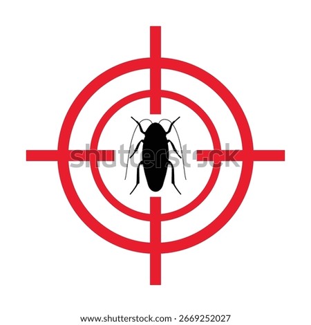 Cockroach icon red target. Cockroach control insects symbol. Cockroach under the red sight	

