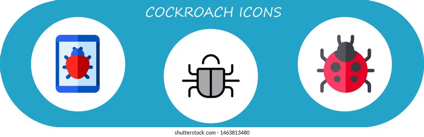 cockroach icon set. 3 flat cockroach icons.  Simple modern icons about  - bug, ladybug