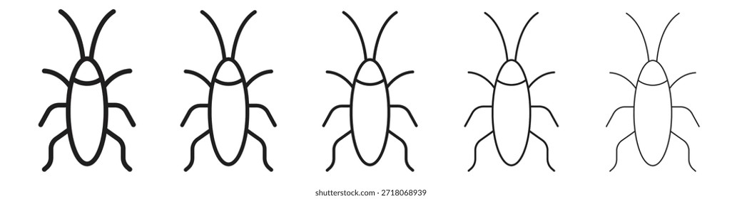 Kakerlaken-Symbol in dünner Linie, Schwarzer Umriss und Strichstil