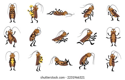 Cockroach icons set cartoon vector. Roach beetle. Control insect