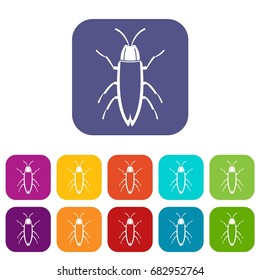 Cockroach icons set vector illustration in flat style in colors red, blue, green, and other