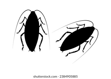 Icono de insecto de cucaracha aislado en fondo blanco, Vista superior de silueta de insecto de plaga. Contaminación por parásitos corporales planos, ilustración vectorial de las cucarachas