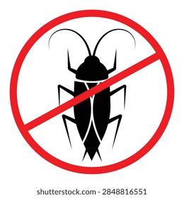Cockroach insect icon, simple cockroach warning sign design. Flat style control and infestation concept on white ackground. Vector illustration.