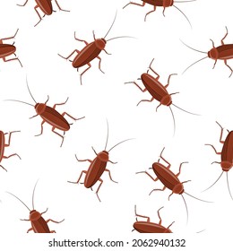 Cockroach insect seamless pattern background, Pest bug top view. Flat body parasite pollution, roaches vector illustration
