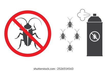 cockroach insect stop warning sign with aerosol spray repellent icon