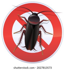 Cockroach isolated on a prohibition sign