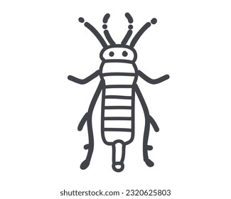 Cockroach isolated on white background, doodle vector illustration