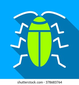 Cockroach long shadow vector icon. Style is a flat light symbol with rounded angles on a blue square background.