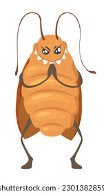 Cockroach mascot rubbing paws rudely vector illustration. Bad pest funny character isolated on white background. Kawai insect vermin emotion and expression concept