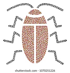 Cockroach mosaic of circle dots in various sizes and color tinges. Round dots are united into cockroach vector composition. Dotted vector illustration.