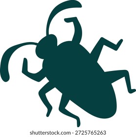 Barata na parte de trás com pernas e antena levantada, forma de silhueta arrojada. Símbolo de infestação, contaminação, risco de higiene e alerta de extermínio. Ilustração de vetor de desenhos animados.