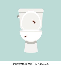 cockroach on flush toilet. cartoon vector.