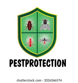 Cockroach pest ant shield protection house control vector design emblem