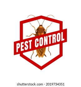 Cockroach pest control vector sign icon. Cockroach or roach pest insect and bug red prohibition sign for pest control service emblem, pesticide or insecticide chemical spray label