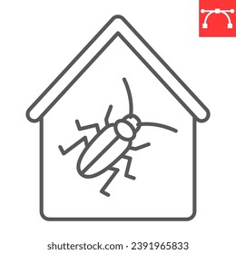 Cockroach pests at home line icon, pest control and insect, cockroach house icon vector icon, vector graphics, editable stroke outline sign, eps 10.