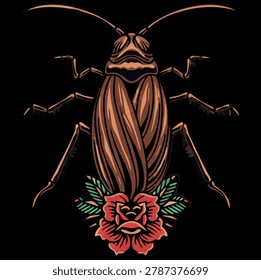 Cockroach with Red Rose Illustration