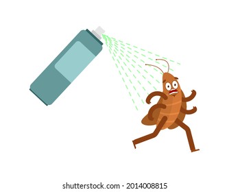 Cockroach running away from spray isolated. House beetle run. vector illustration