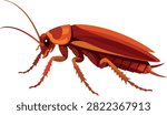 cockroach scuttling sideways, side profile facing left, full body insect, pest, vector illustration