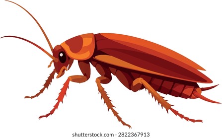 cockroach scuttling sideways, side profile facing left, full body insect, pest, vector illustration