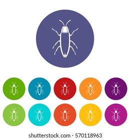 Cockroach set icons in different colors isolated on white background