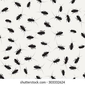 Cockroach silhouette in seamless pattern. isolated vector object and background.