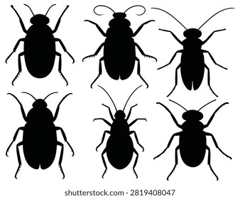 Cockroach Silhouettes On White Background Insect Vector Illustration