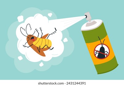 Cockroach spray baiting. Domestic insect died, housekeeping and home hygiene. Insecticide in bottle, killing dirty bugs classy vector scene