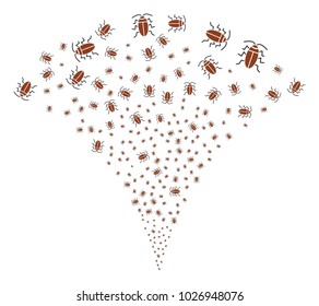 Cockroach stream fountain. Vector illustration style is flat iconic symbols. Object fountain made from random symbols as cockroach fireworks.
