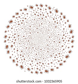 Cockroach swirl explosion. Object centrifugal explosion created from scattered cockroach symbols. Vector illustration style is flat iconic symbols.