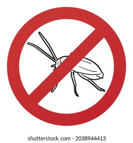 Cockroach Symbol Isolated on White Background. Insect Pest Vector Illustration Prohibition Stop Sign.