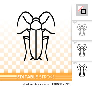 Cockroach thin line icon. Outline web sign of roach. Pest linear pictogram with different stroke width. Simple vector symbol on transparent background. Danger Insect editable stroke icon without fill