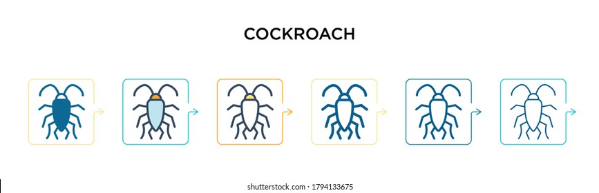 Cockroach vector icon in 6 different modern styles. Black, two colored cockroach icons designed in filled, outline, line and stroke style. Vector illustration can be used for web, mobile, ui